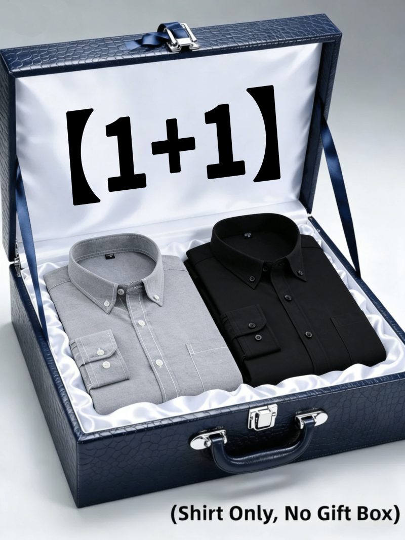 Camicie 1+1 a maniche lunghe in tessuto Oxford a tinta unita, camicie classiche ed eleganti