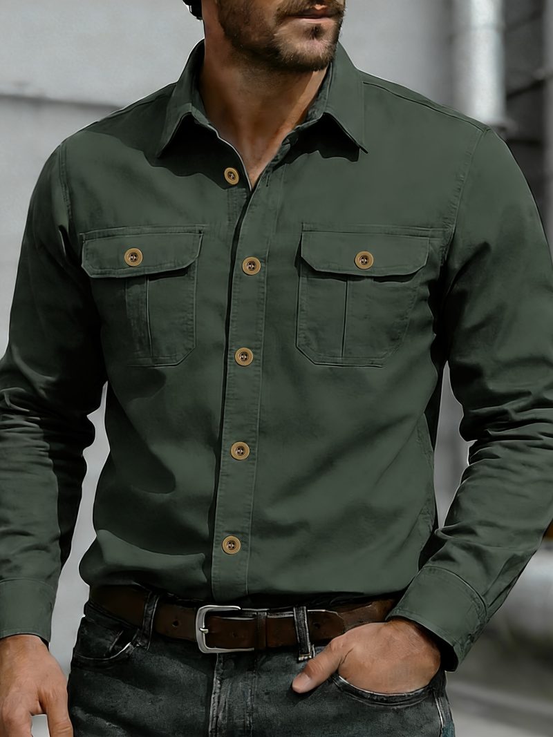 Camicia Oxford leggera da uomo con tasche multiple - Maniche lunghe, ideale per lavoro casual,