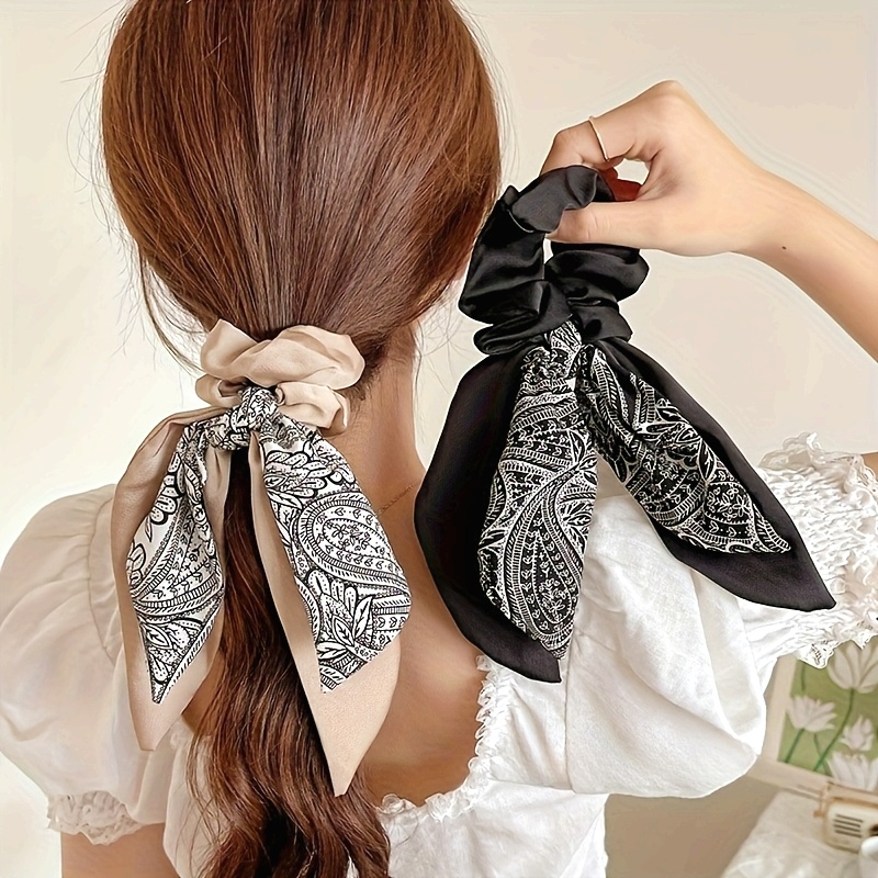 Fermagli 2 pezzi per Capelli Floreali Nero e Bianco con Nodo - Legacci alla Moda per Code di Cavallo,