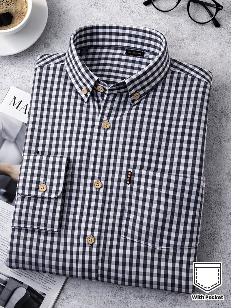 Camicia da uomo nuova primavera autunno a quadri a maniche lunghe casual
