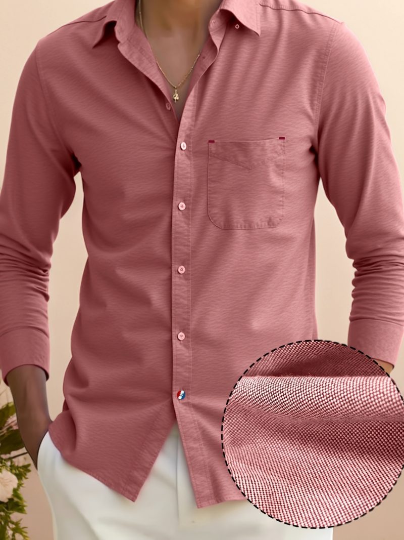 Camicia Casual a Maniche Lunghe Uomo Taglie Forti - Colore Unico con Bottoniera