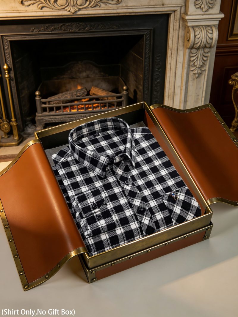 Camicia da uomo a maniche lunghe scozzese in puro cotone,casual in puro cotone