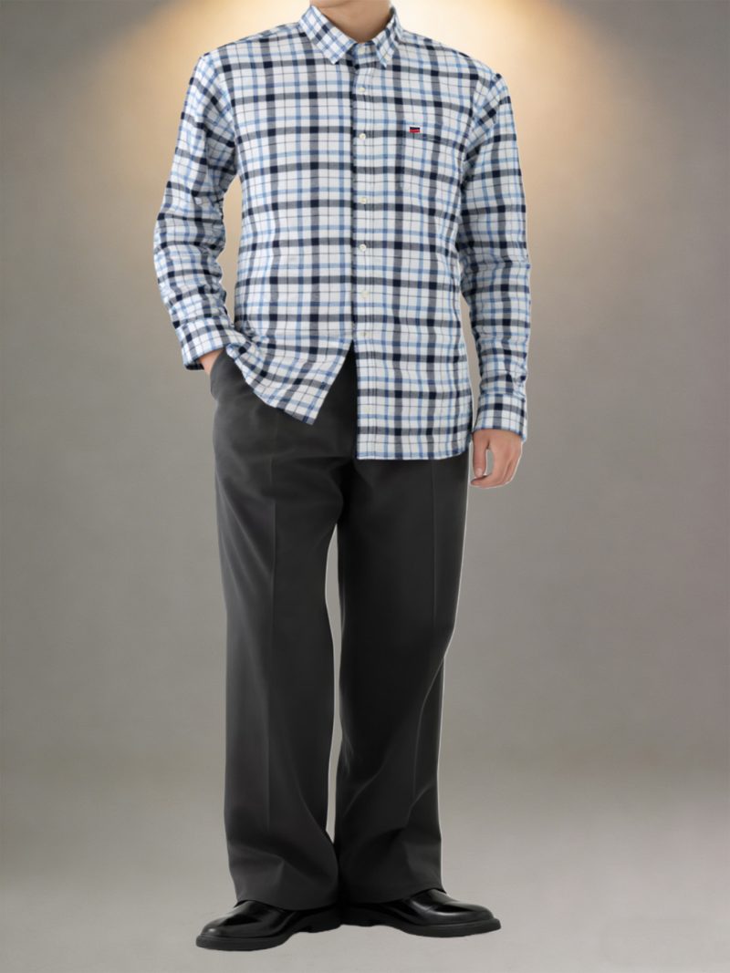 Camicia estiva da uomo di fascia alta a maniche lunghe 100% cotone Oxford